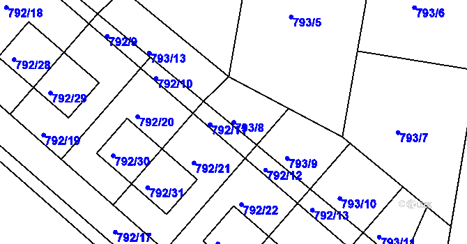 Parcela st. 793/8 v KÚ Újezd nad Lesy, Katastrální mapa