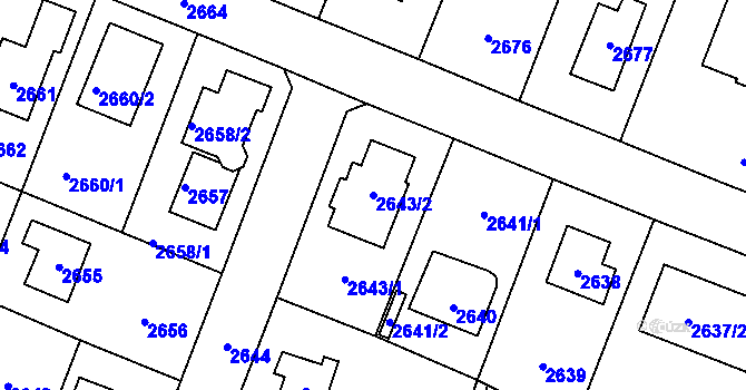 Parcela st. 2643/2 v KÚ Újezd nad Lesy, Katastrální mapa