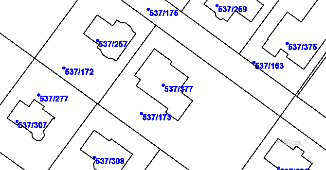Parcela st. 537/377 v KÚ Újezd nad Lesy, Katastrální mapa