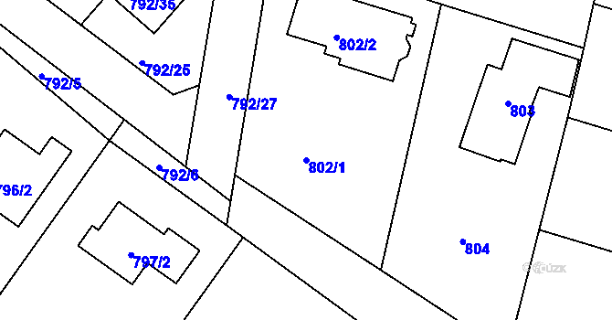 Parcela st. 802/1 v KÚ Újezd nad Lesy, Katastrální mapa