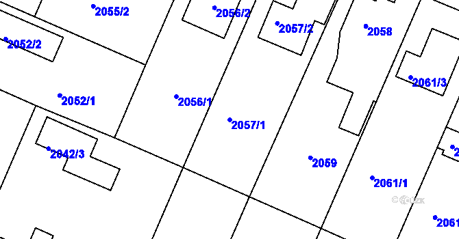Parcela st. 2057/1 v KÚ Újezd nad Lesy, Katastrální mapa