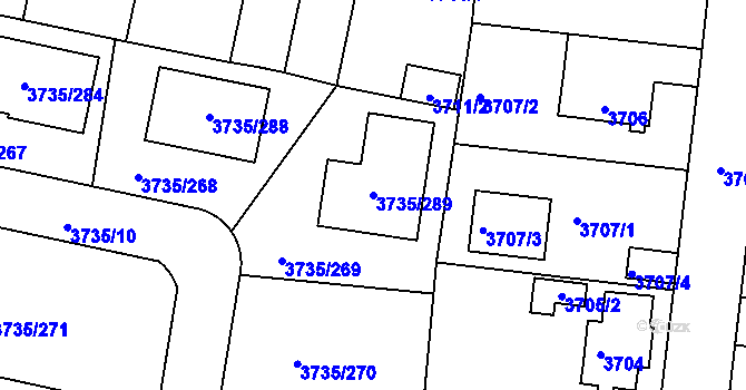 Parcela st. 3735/289 v KÚ Újezd nad Lesy, Katastrální mapa