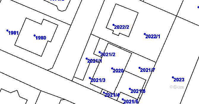 Parcela st. 2021/2 v KÚ Újezd nad Lesy, Katastrální mapa