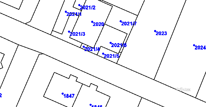 Parcela st. 2021/5 v KÚ Újezd nad Lesy, Katastrální mapa