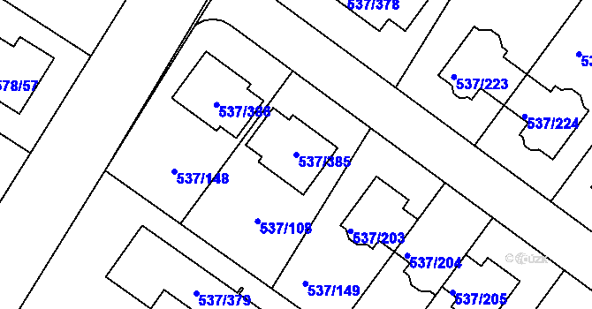Parcela st. 537/385 v KÚ Újezd nad Lesy, Katastrální mapa