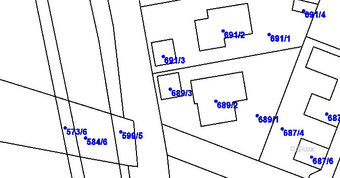 Parcela st. 689/3 v KÚ Újezd nad Lesy, Katastrální mapa
