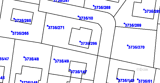 Parcela st. 3735/296 v KÚ Újezd nad Lesy, Katastrální mapa