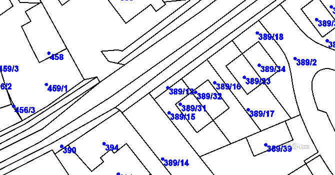 Parcela st. 389/13 v KÚ Újezd nad Lesy, Katastrální mapa