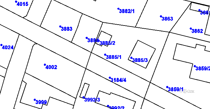 Parcela st. 3885/1 v KÚ Újezd nad Lesy, Katastrální mapa