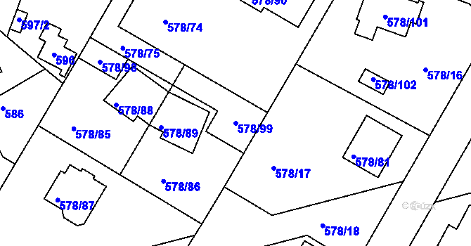 Parcela st. 578/99 v KÚ Újezd nad Lesy, Katastrální mapa