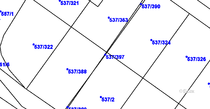 Parcela st. 537/397 v KÚ Újezd nad Lesy, Katastrální mapa