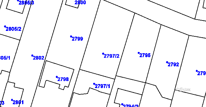 Parcela st. 2797/2 v KÚ Újezd nad Lesy, Katastrální mapa