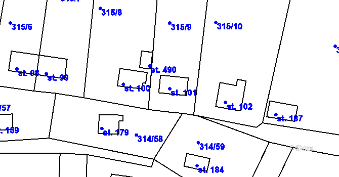 Parcela st. 101 v KÚ Újezd nad Zbečnem, Katastrální mapa