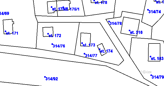 Parcela st. 173 v KÚ Újezd nad Zbečnem, Katastrální mapa