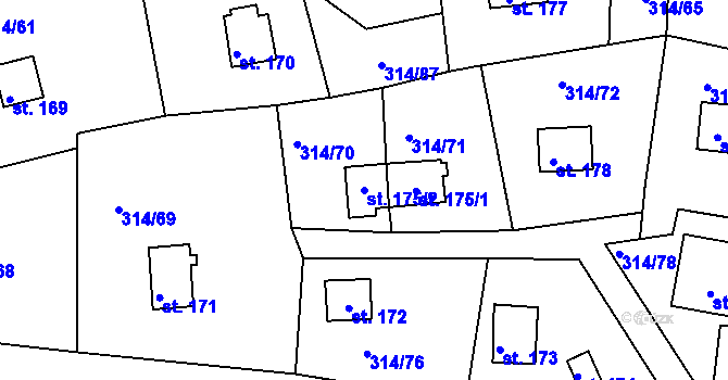 Parcela st. 175/2 v KÚ Újezd nad Zbečnem, Katastrální mapa