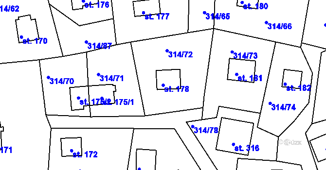 Parcela st. 178 v KÚ Újezd nad Zbečnem, Katastrální mapa