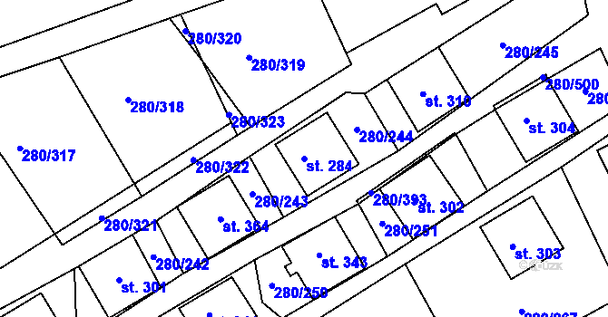 Parcela st. 284 v KÚ Újezd nad Zbečnem, Katastrální mapa