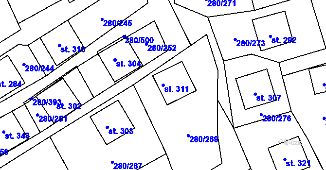 Parcela st. 311 v KÚ Újezd nad Zbečnem, Katastrální mapa