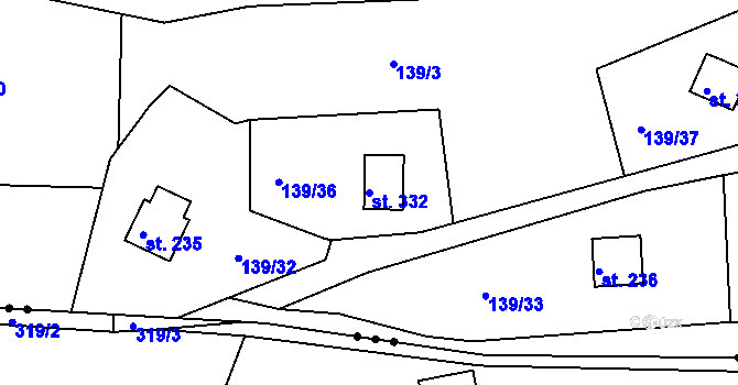 Parcela st. 332 v KÚ Újezd nad Zbečnem, Katastrální mapa
