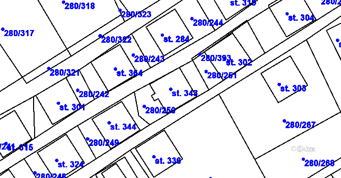 Parcela st. 343 v KÚ Újezd nad Zbečnem, Katastrální mapa