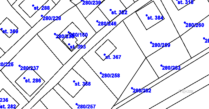 Parcela st. 367 v KÚ Újezd nad Zbečnem, Katastrální mapa