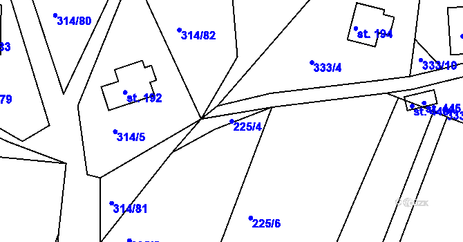 Parcela st. 225/4 v KÚ Újezd nad Zbečnem, Katastrální mapa