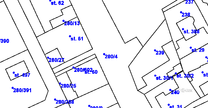 Parcela st. 280/4 v KÚ Újezd nad Zbečnem, Katastrální mapa