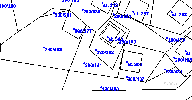 Parcela st. 280/282 v KÚ Újezd nad Zbečnem, Katastrální mapa