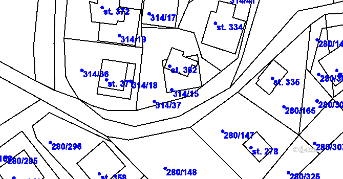 Parcela st. 314/15 v KÚ Újezd nad Zbečnem, Katastrální mapa