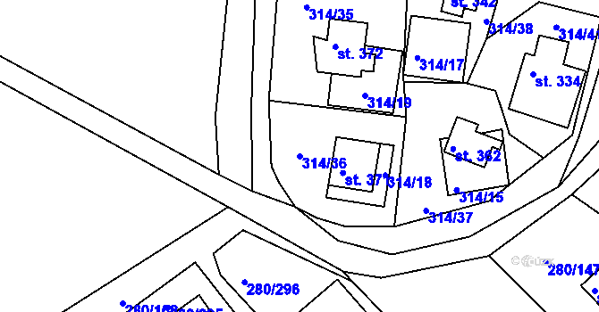Parcela st. 314/36 v KÚ Újezd nad Zbečnem, Katastrální mapa