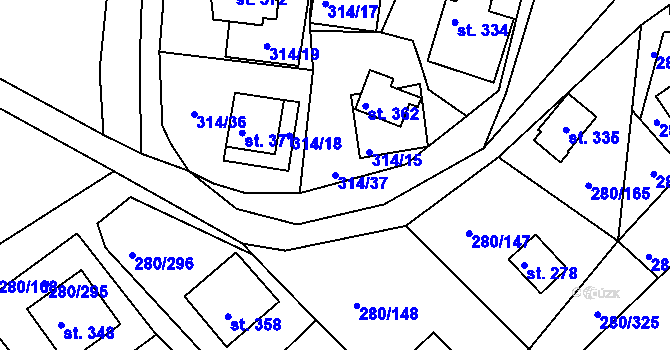 Parcela st. 314/37 v KÚ Újezd nad Zbečnem, Katastrální mapa