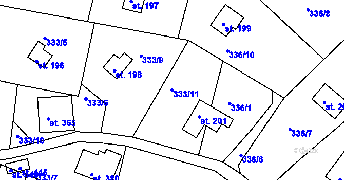 Parcela st. 333/11 v KÚ Újezd nad Zbečnem, Katastrální mapa