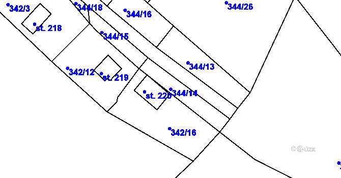 Parcela st. 344/14 v KÚ Újezd nad Zbečnem, Katastrální mapa