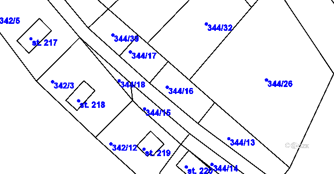 Parcela st. 344/16 v KÚ Újezd nad Zbečnem, Katastrální mapa