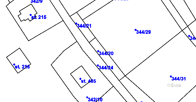 Parcela st. 344/20 v KÚ Újezd nad Zbečnem, Katastrální mapa
