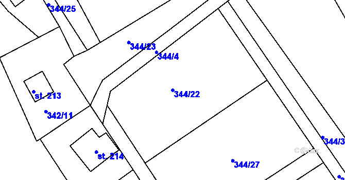 Parcela st. 344/22 v KÚ Újezd nad Zbečnem, Katastrální mapa
