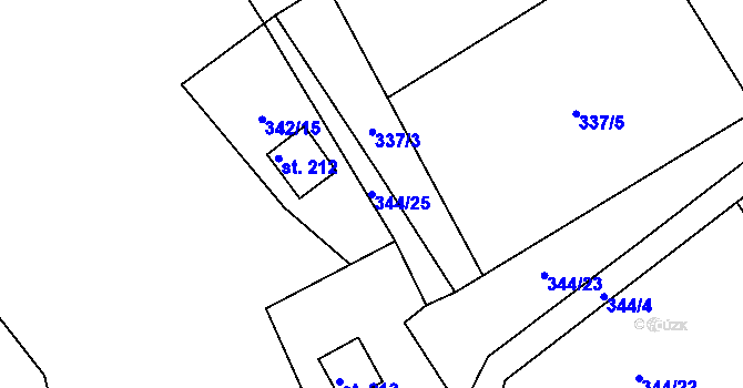 Parcela st. 344/25 v KÚ Újezd nad Zbečnem, Katastrální mapa