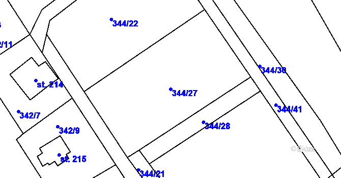 Parcela st. 344/27 v KÚ Újezd nad Zbečnem, Katastrální mapa
