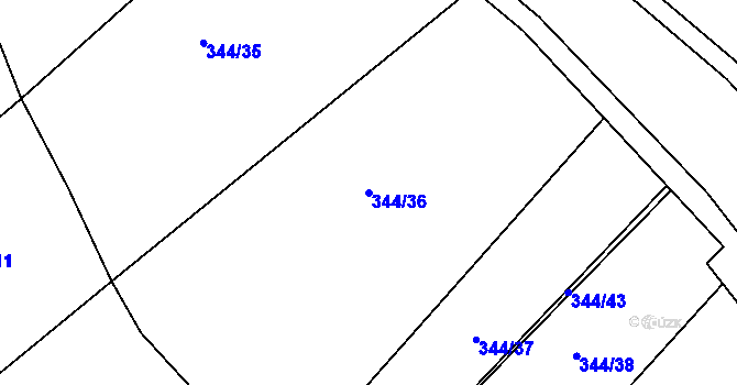 Parcela st. 344/36 v KÚ Újezd nad Zbečnem, Katastrální mapa