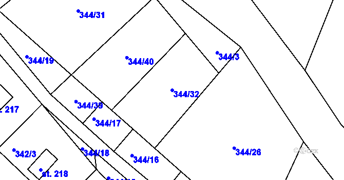 Parcela st. 344/32 v KÚ Újezd nad Zbečnem, Katastrální mapa
