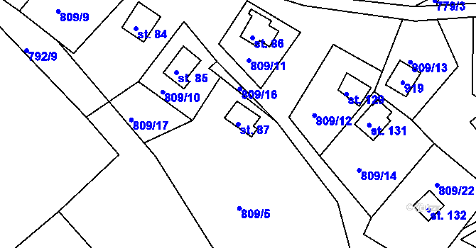 Parcela st. 87 v KÚ Újezd nade Mží, Katastrální mapa