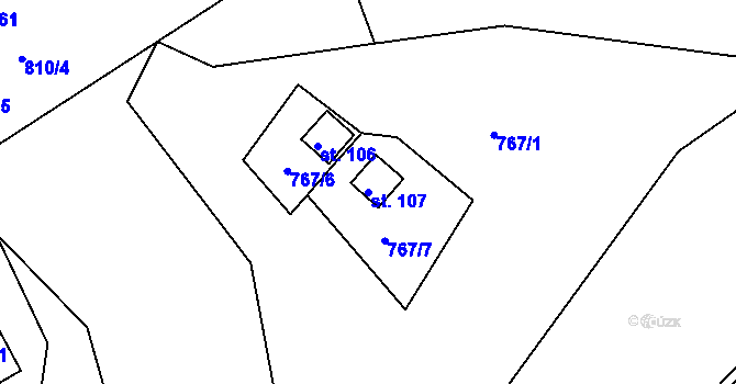 Parcela st. 107 v KÚ Újezd nade Mží, Katastrální mapa