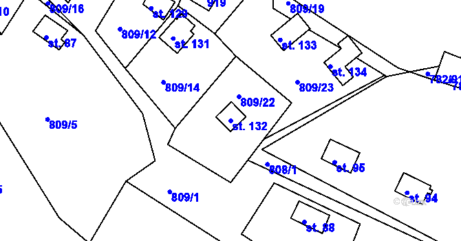 Parcela st. 132 v KÚ Újezd nade Mží, Katastrální mapa