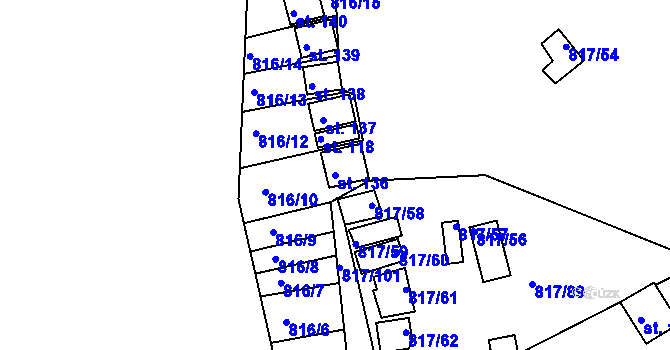 Parcela st. 136 v KÚ Újezd nade Mží, Katastrální mapa