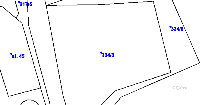 Parcela st. 334/3 v KÚ Újezd nade Mží, Katastrální mapa