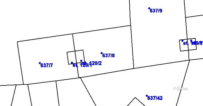 Parcela st. 637/8 v KÚ Újezd nade Mží, Katastrální mapa