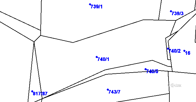 Parcela st. 740/1 v KÚ Újezd nade Mží, Katastrální mapa