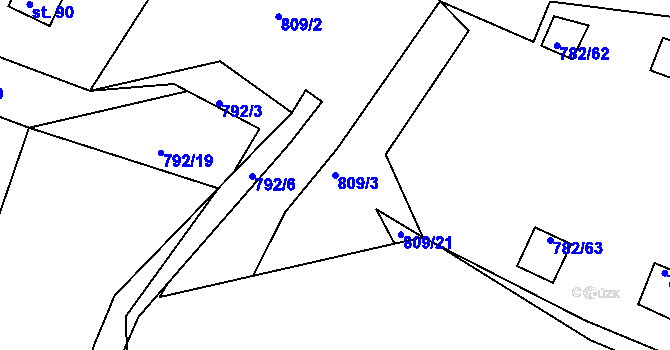 Parcela st. 809/3 v KÚ Újezd nade Mží, Katastrální mapa