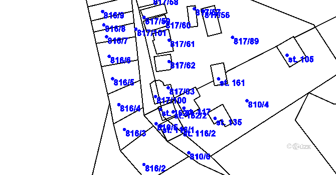 Parcela st. 817/63 v KÚ Újezd nade Mží, Katastrální mapa