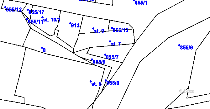 Parcela st. 855/7 v KÚ Újezd nade Mží, Katastrální mapa